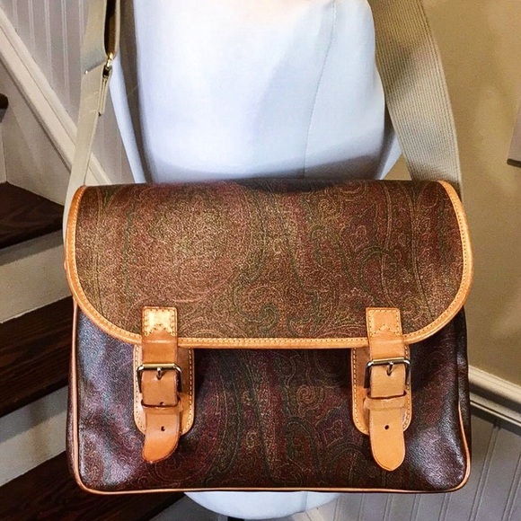 M ETRO Milano Paisley Coated Canvas Leather Crossbody Messenger Laptop Bag - Picture 17 of 17